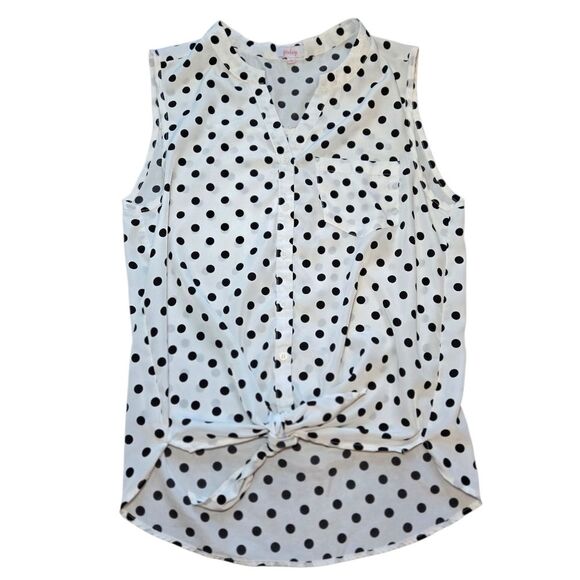 Anthropologie Pixley Front Tie Polka Dot Blouse - White/Black - Picture 1 of 7